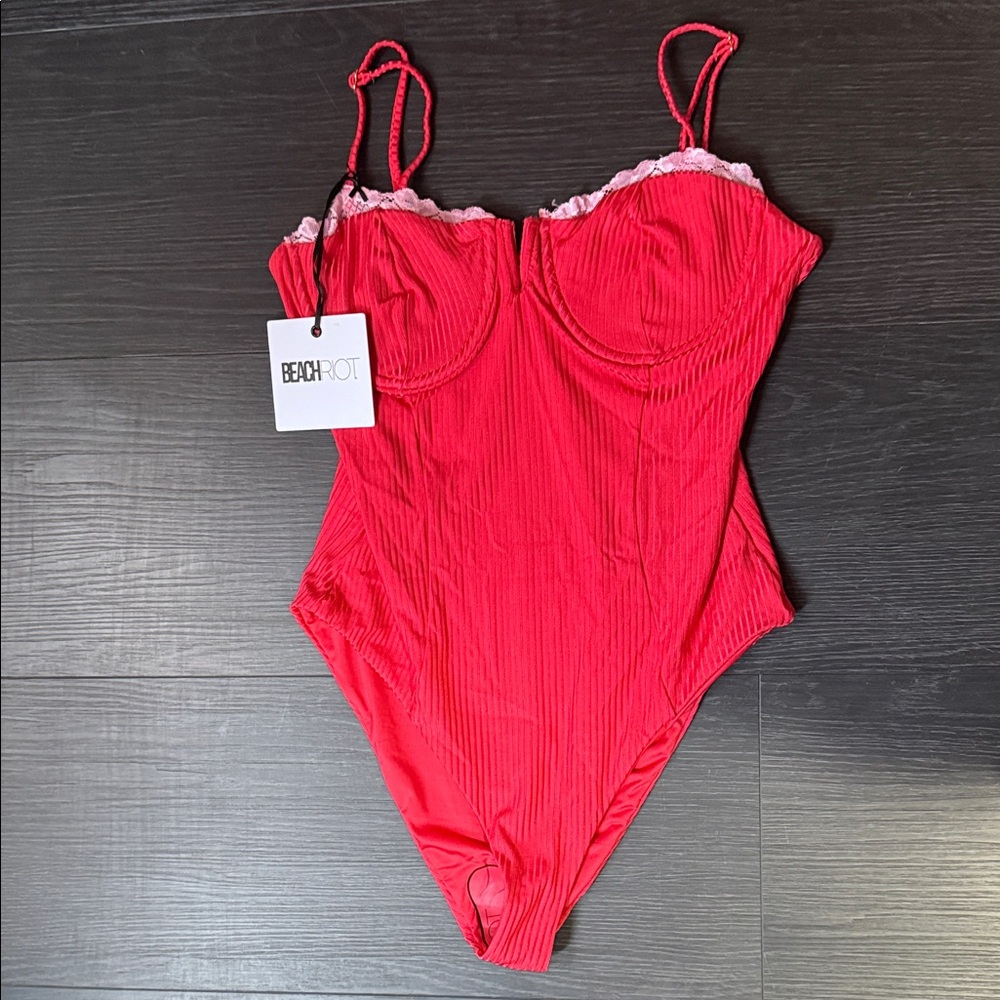 Beach Riot Red Lace-Trimmed One Piece swimsuit